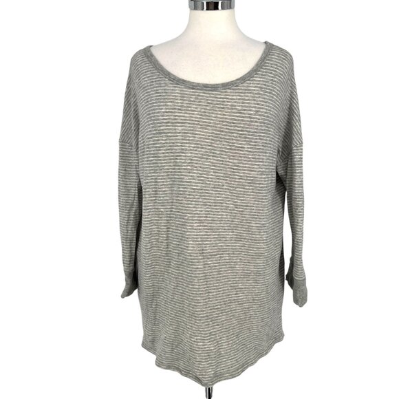 James Perse Striped Relaxed Fit Tunic Top Gray White Size XL 4 - Picture 1 of 10